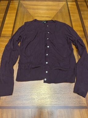 Ann Taylor Plum Button-Front Crewneck Cardigan